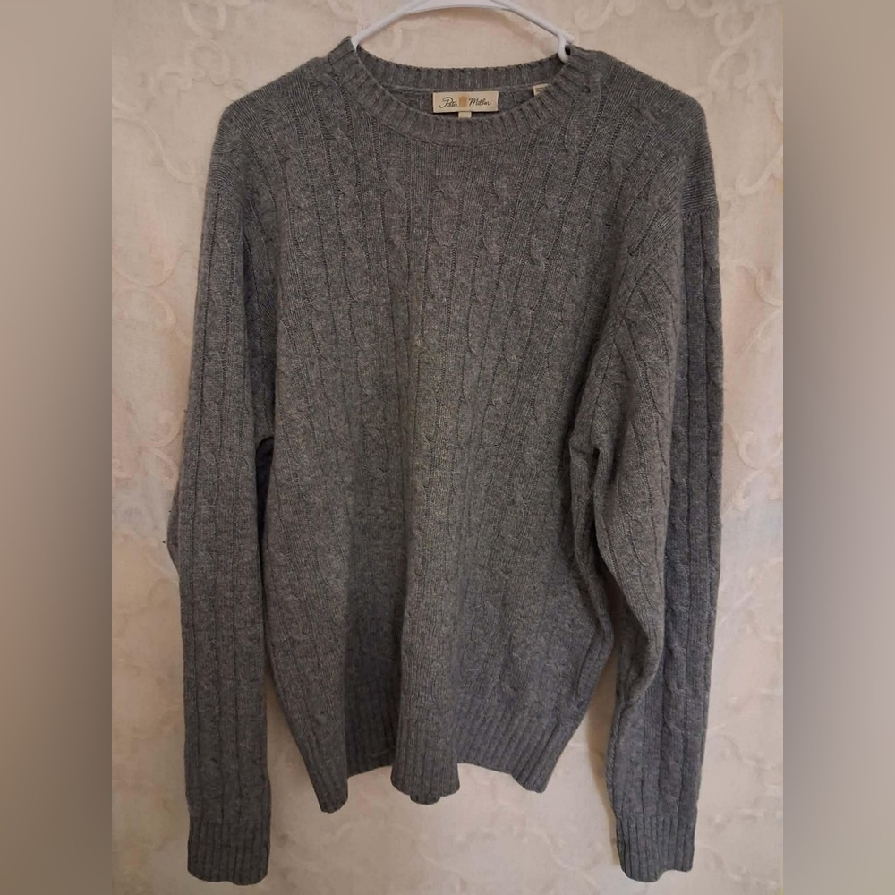Peter Millar 100% Cashmere Cable Knit Crewneck Sweater Men's M Gray Golf Luxury